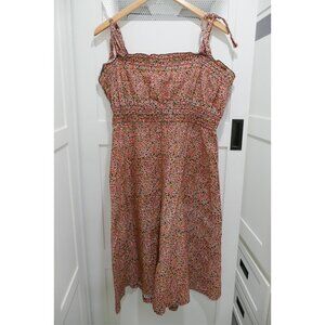 Vintage 70's Mini Dress Peach Floral Flower Sun Dress Smocked Hippie Boho Tie